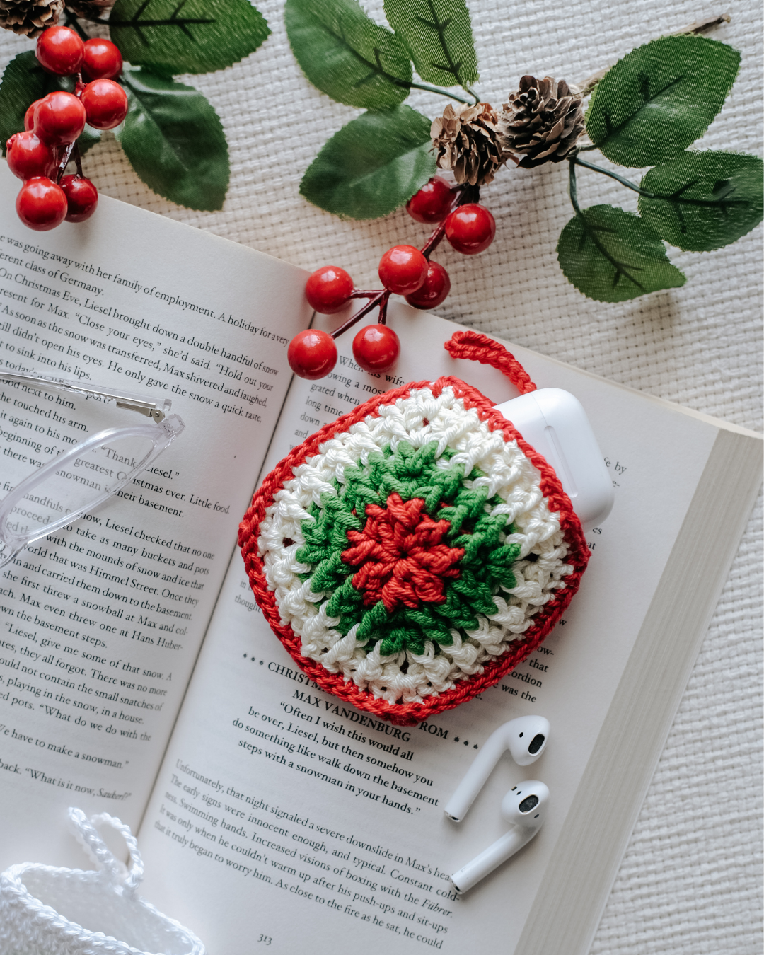 Festive Christmas Handmade Airpods Case Crochet Cover