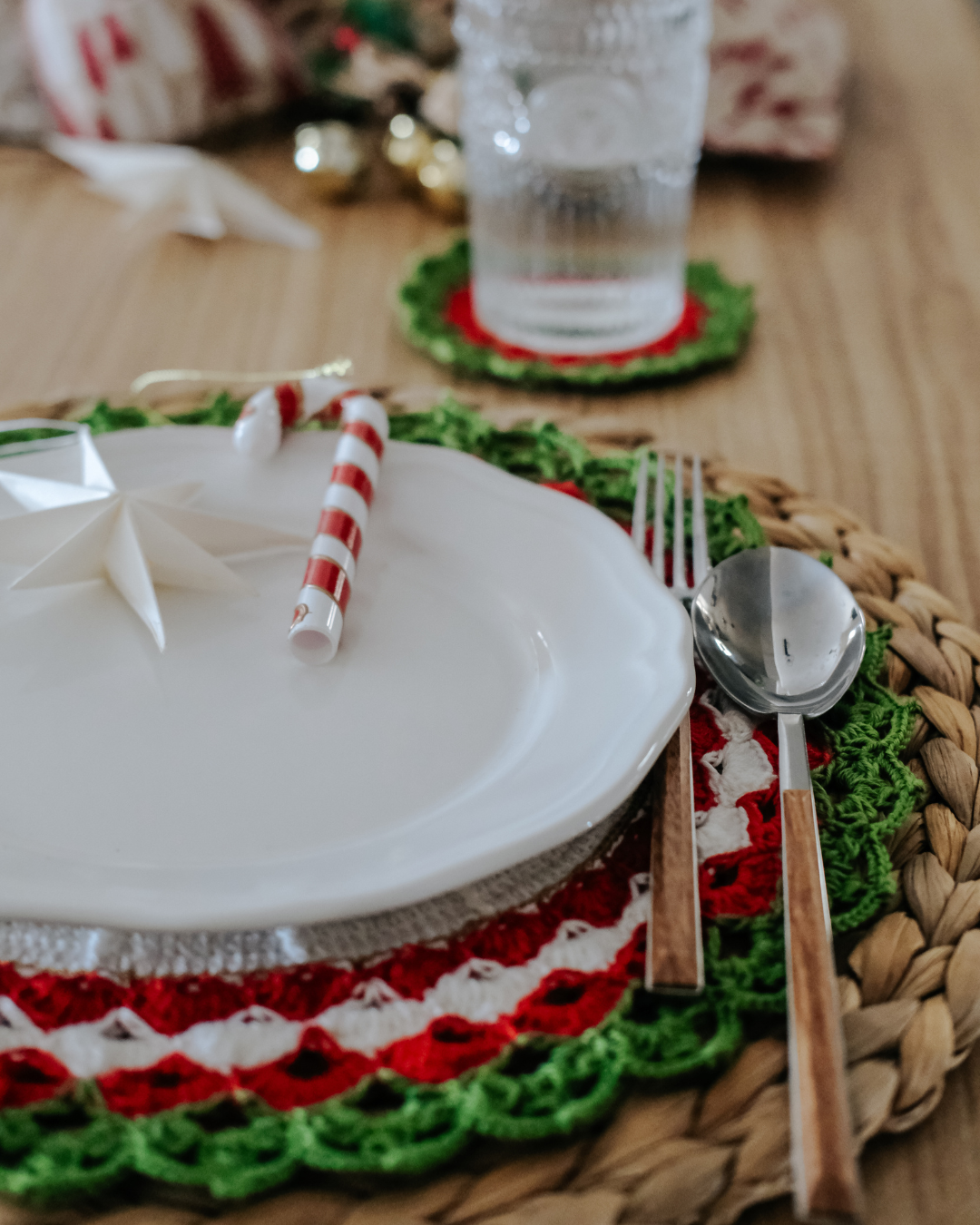 Set-Of-Two Handmade Festive Christmas Cotton Crochet Placemats