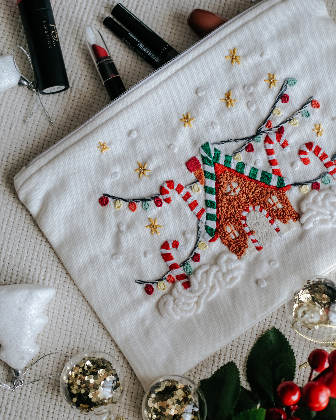 Merry Christmas, A Festive Wonderland Embroidered Pouch