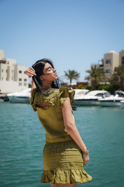 Leia Olive Linen Top