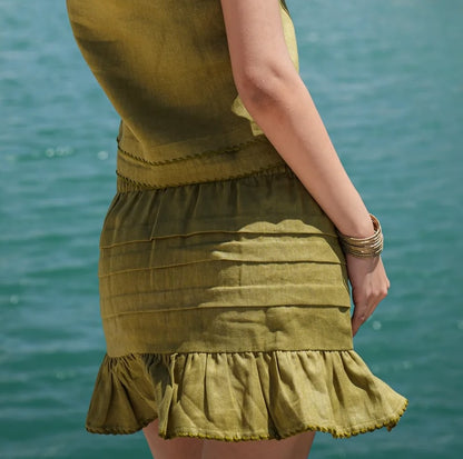 Leia Olive Linen Skirt