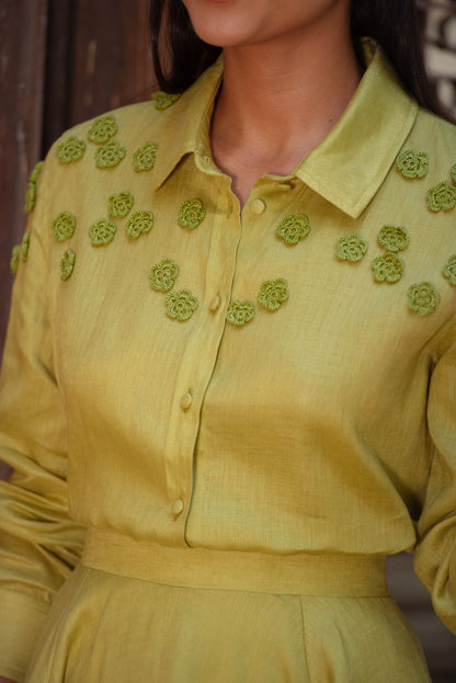 Ekteshaf Pastel Lime Green Linen Shirt