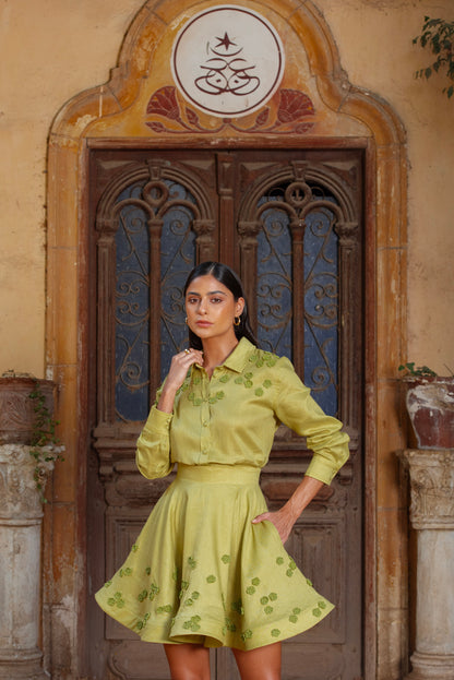 Ekteshaf Pastel Lime Green Linen Skirt