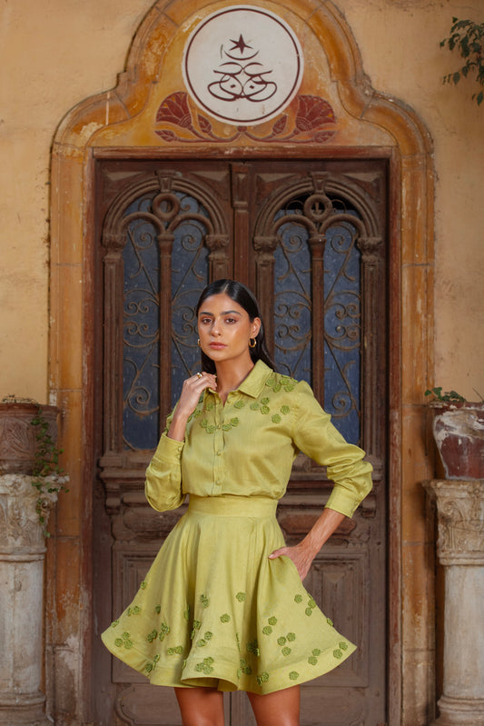 Ekteshaf Pastel Lime Green Linen Skirt