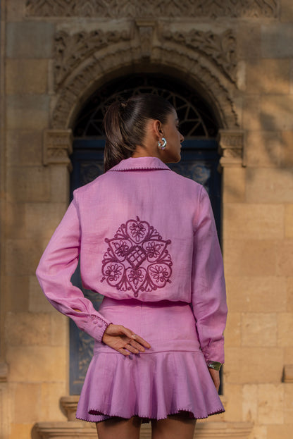 Cordoba Corded Embroidery Lavender Rose Linen Shirt