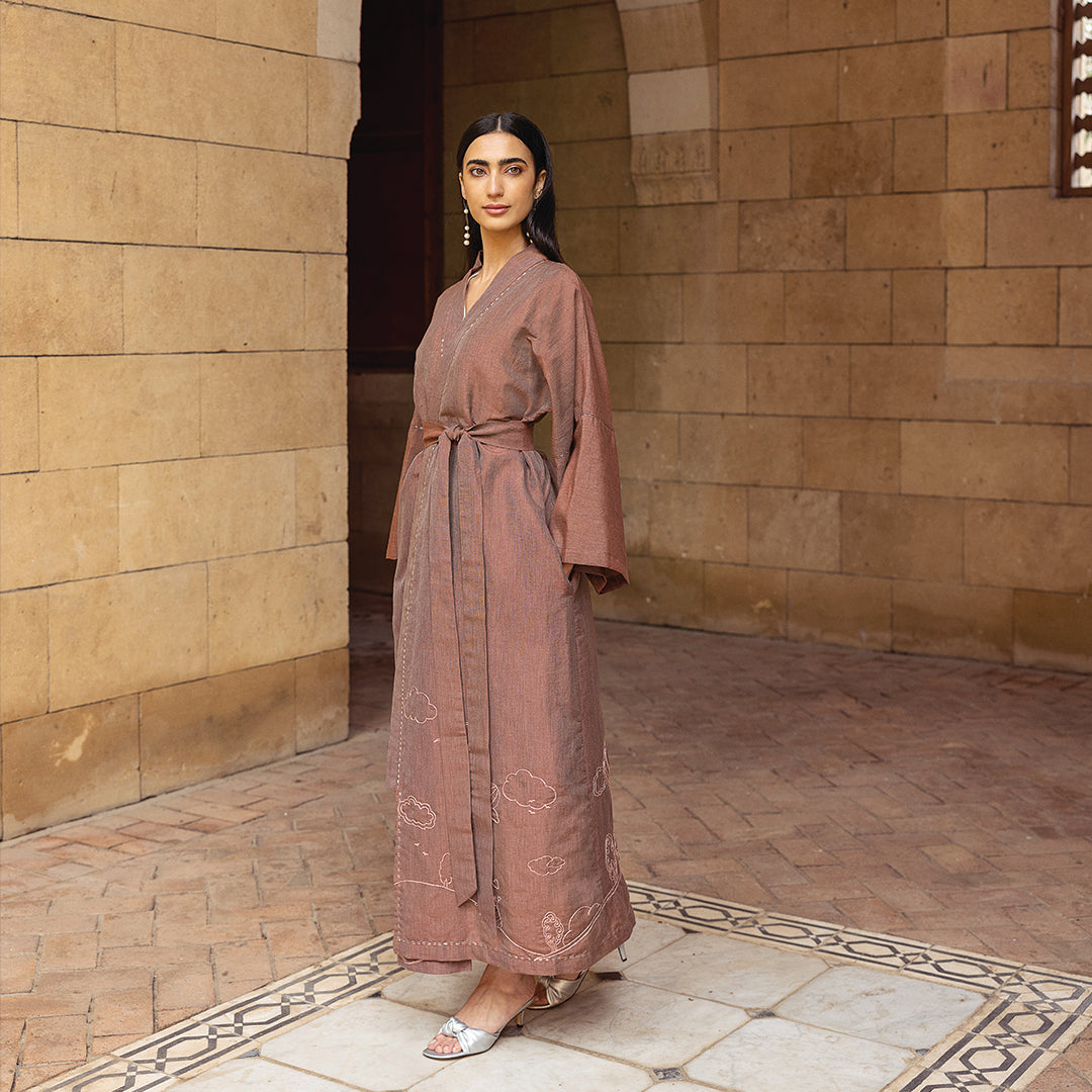 Rumi Plum Grey Linen Kaftan