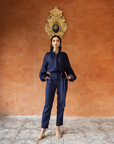 Malak Navy Linen Jumpsuit